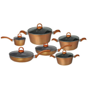 Set de vase de gătit  aluminiu 12 bucăți, aurii